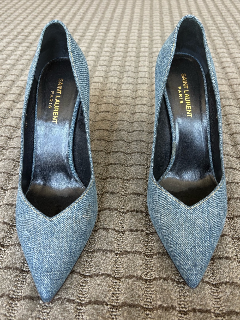 Saint Laurent Paris Denim Pointed Toe Pumps Heels Size 40 Italy